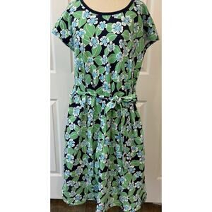 New Talbots Dress Sz‎ XL Floral Fields Open Back Green Blue Preppy 50+ UPF NWOT